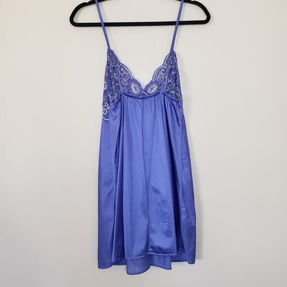 Vintage Petra Chemise Lingerie Periwinkle Lace Silky Various Size Large - Picture 6 of 6